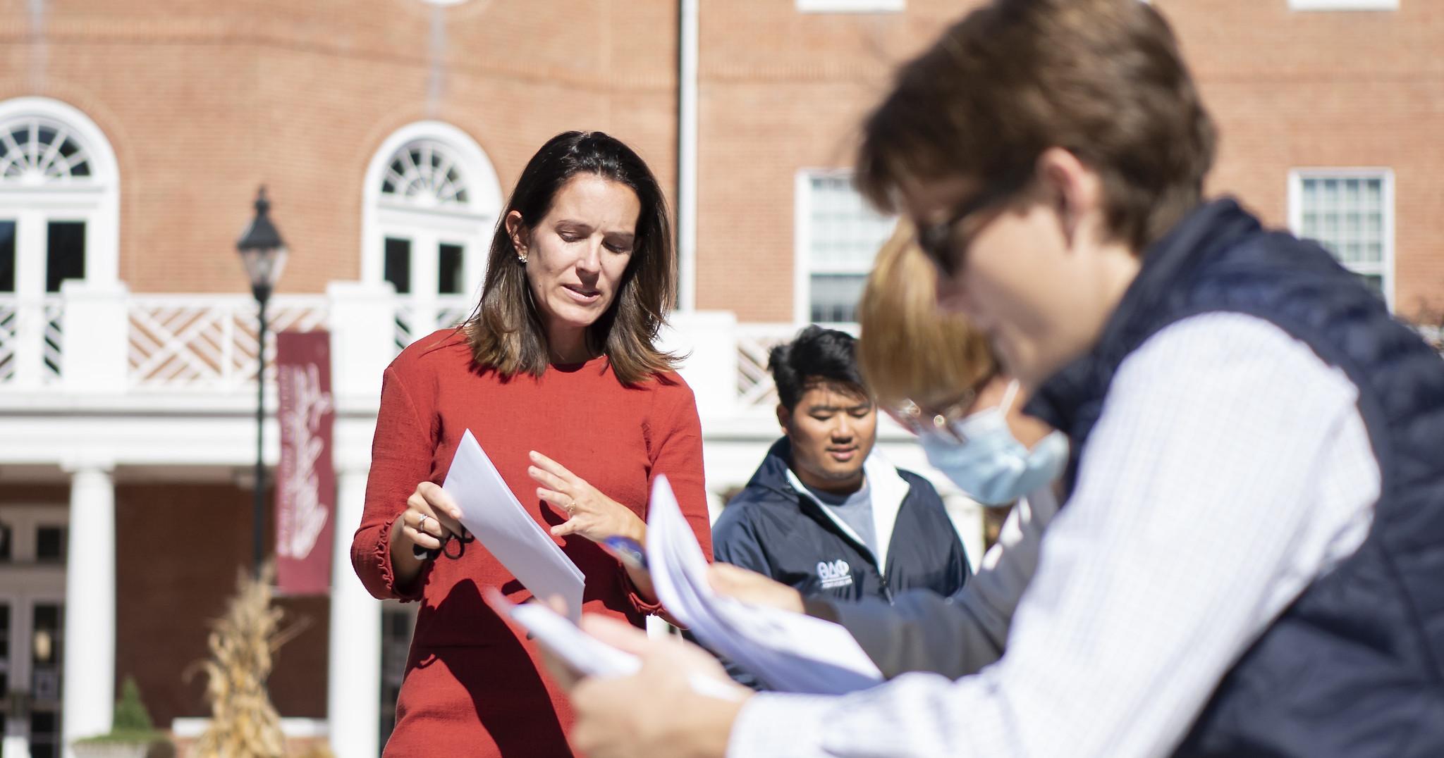 Professor Rankin teaches class outdoors